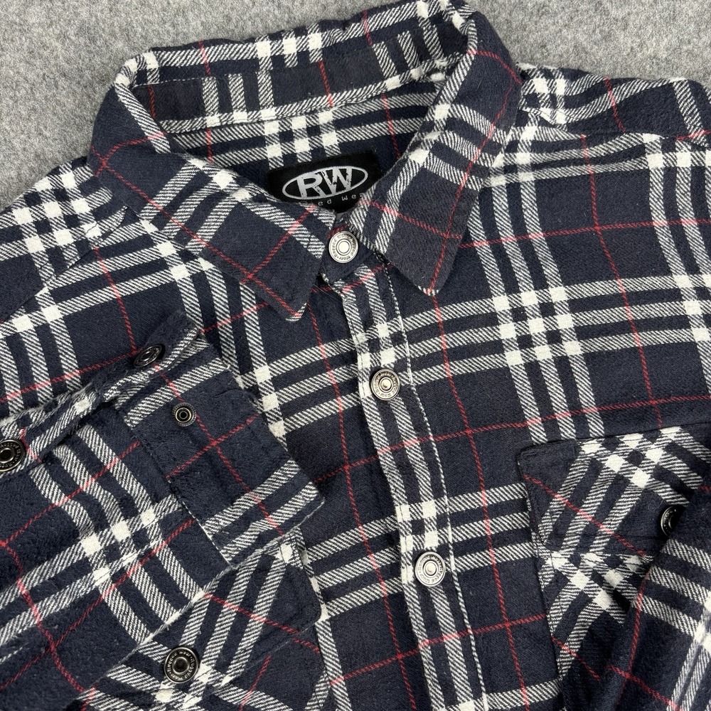 RW Rugged Wear Shirt Jacket Mens XL Blue Plaid Lined Flannel Shacket Work EUC